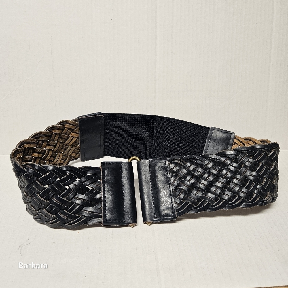 Vintage Koton Leather Braided Belt with Brass U-Hook Closure, Size M